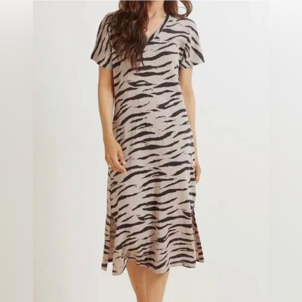 Rails Ren black & tan tiger print short sleeve V-neck cotton midi dress size XS